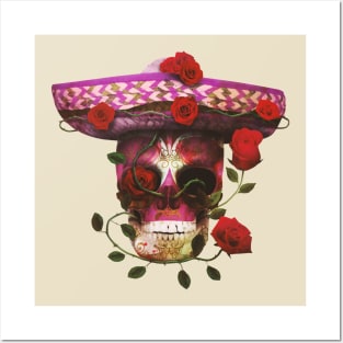 Mexican skull roses Posters and Art